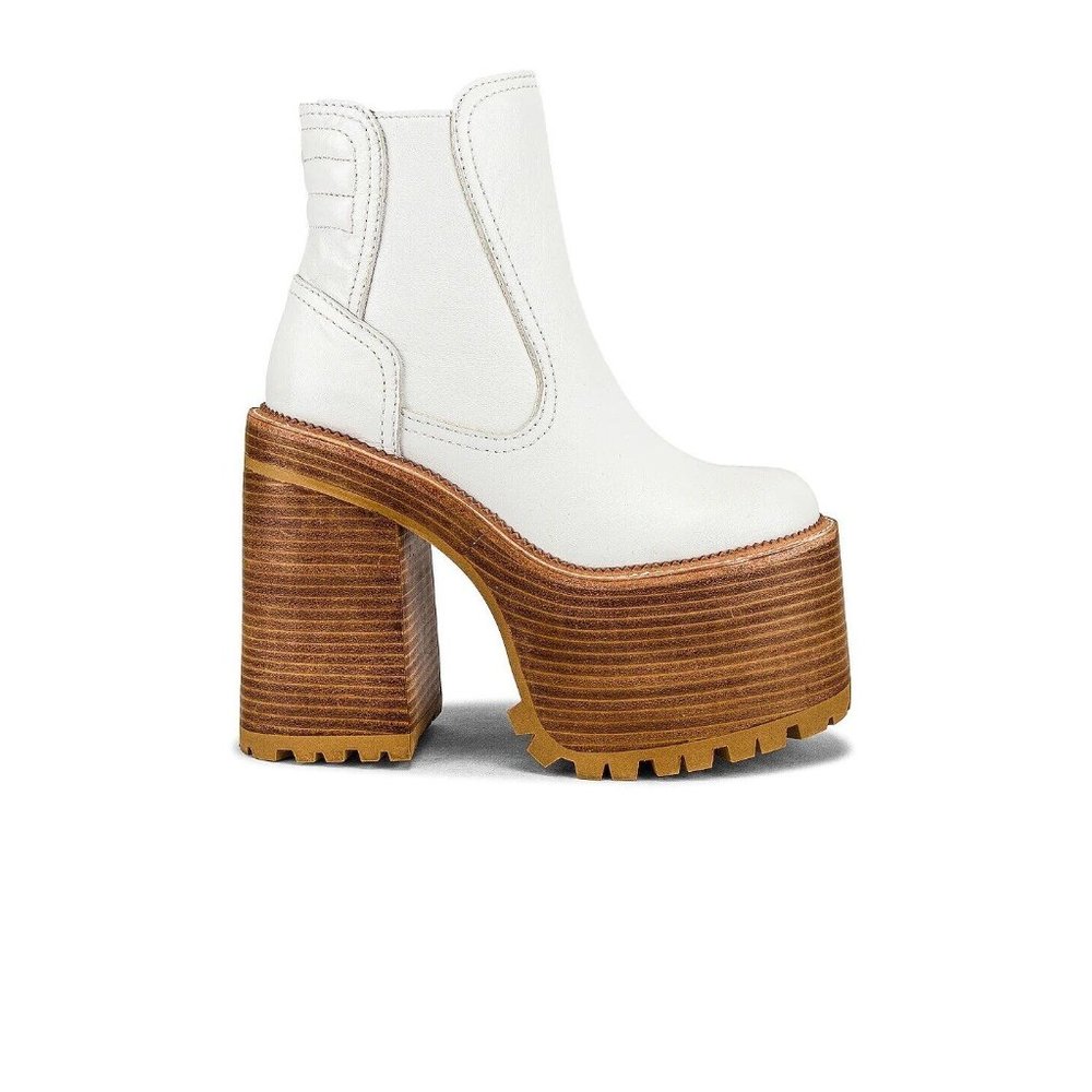 Jeffrey Campbell Critical Platform Bootie White Tan Leather white